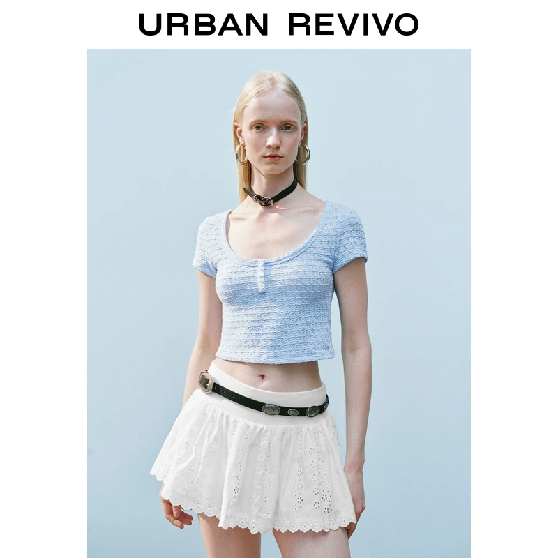 UR2025夏季新款女装时尚休闲肌理感U型领短袖T恤UYL450081