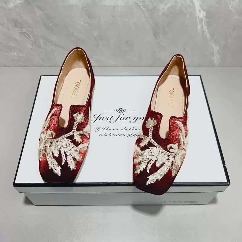 国风单鞋女2025新款新中式婚鞋秀禾鞋汉服刺绣旗袍鞋软底豆豆瓢鞋