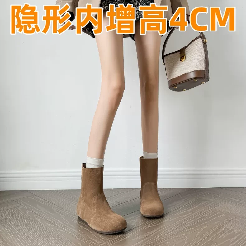 真皮勃肯鞋内增高短靴入秋2025新款套筒马丁靴女鞋废土风短筒靴子
