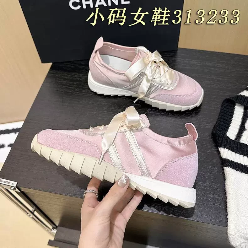 内增高芭蕾德训鞋女时尚313233粉色缎面百搭休闲鞋运动厚底小白鞋