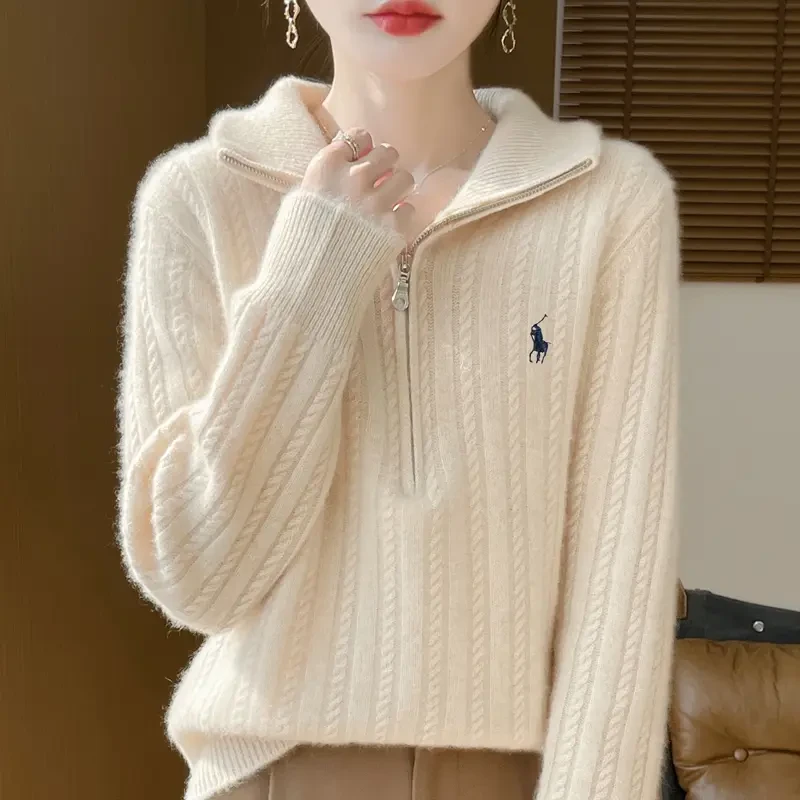 设计感满满~100%纯羊毛衫加厚半拉链半高领减龄厚款气质宽松