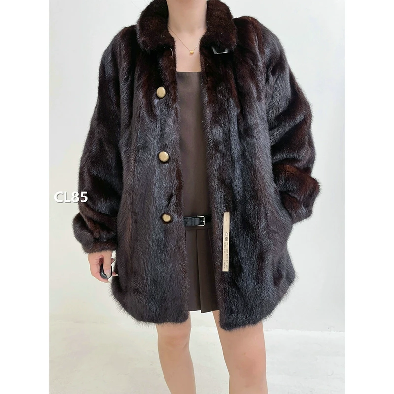 【CL85】S码 棕黑色中长款全抽貂皮大衣（肩39胸100衣75袖57）