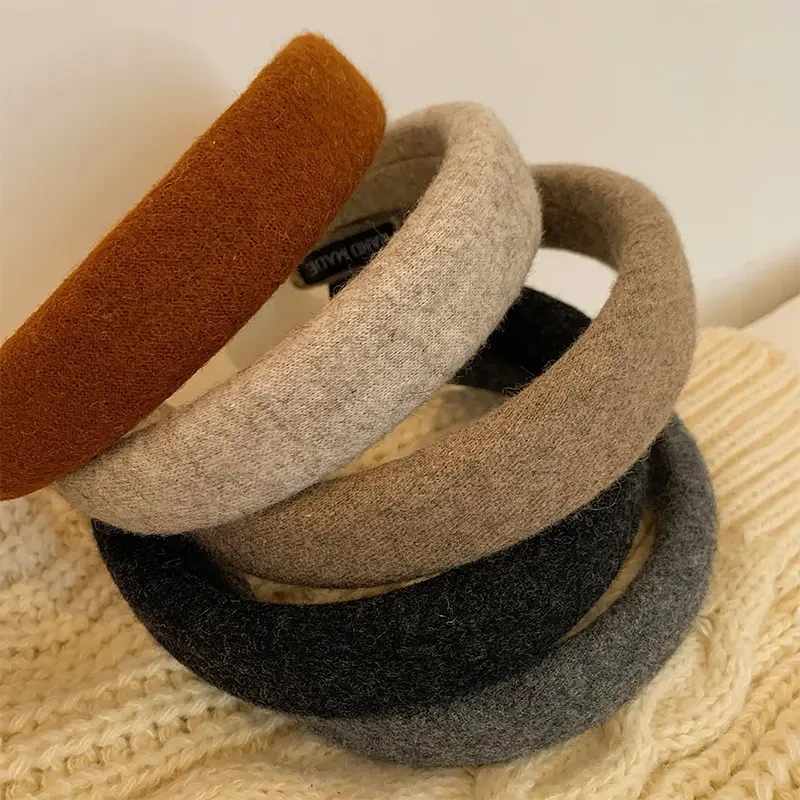 秋冬纯色羊毛呢高颅顶发箍女2025新款头箍百搭外出发卡洗脸头饰品