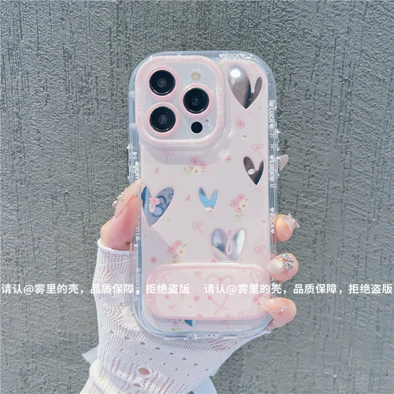 线条爱心镜面泡芙壳适用苹果16华为vivo小米OPPO手机壳新款潮流