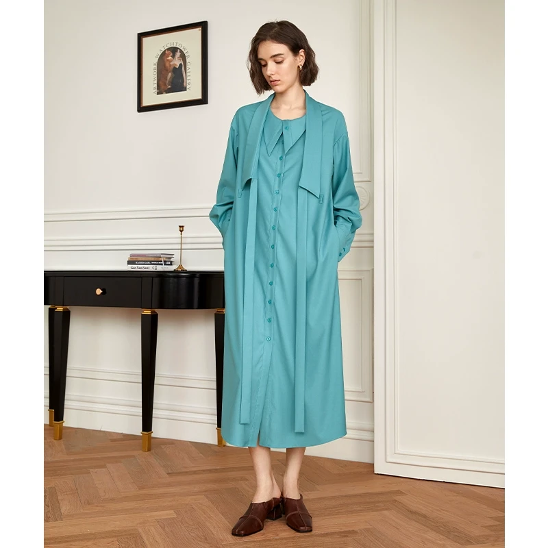 【楠哥专属】层次感翻领个性两穿衬衫连衣裙 23314