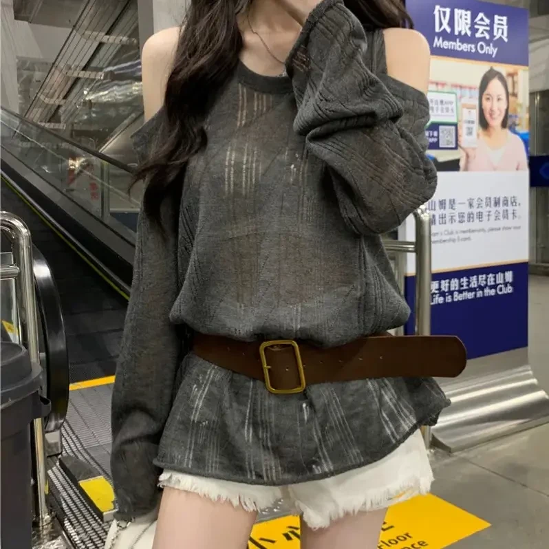 毛针织衫女上衣纯色防晒长袖针织复古女装毛衣秋季