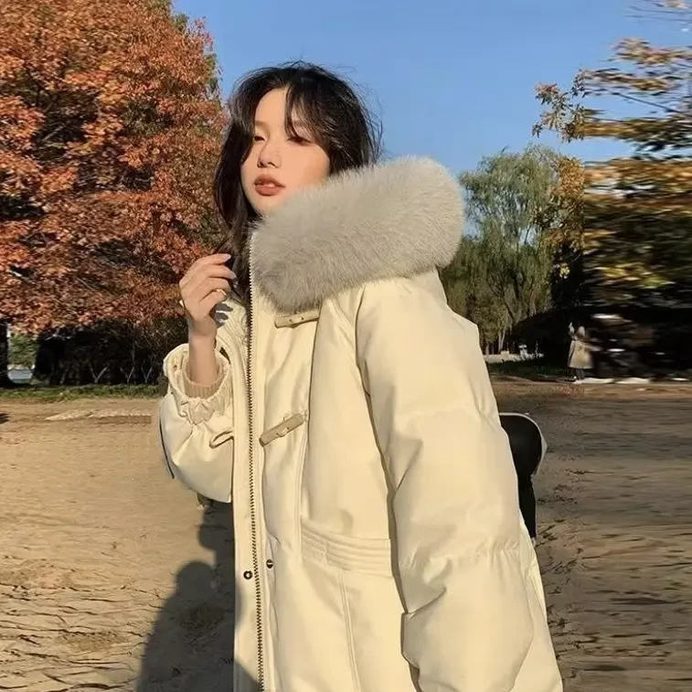 过膝中长款女棉服时尚韩版设计感冬季加厚保暖外套