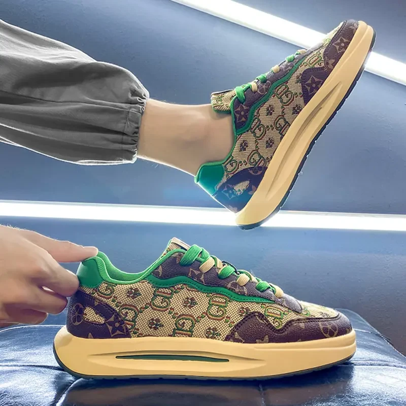 男鞋秋冬季印花厚底增高板鞋男士防滑百搭运动休闲跑步潮鞋子男款