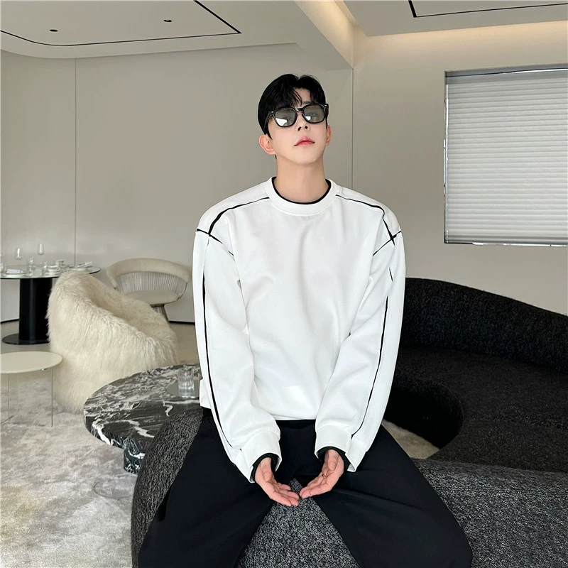 2025春季小众黑白立体撞色卫衣男设计感韩版网红套头休闲高级上衣