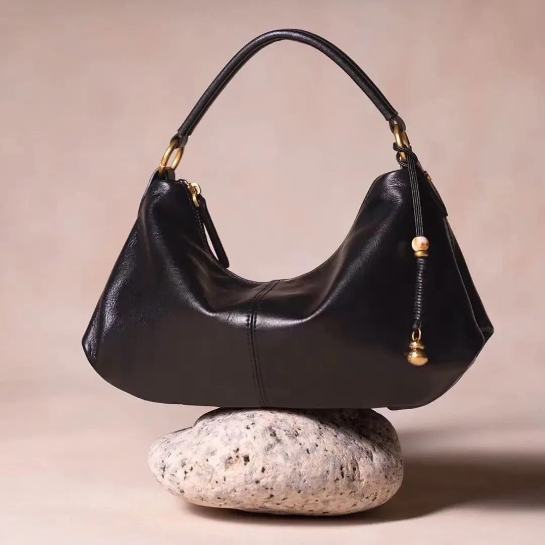 红谷HONGU饺子包复古风单肩包手提包斜挎包软包通勤女包时尚休闲