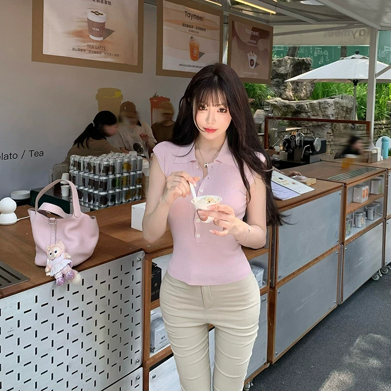 Liuu嘻嘻阿韩版气质百搭T袖女夏季polo领内搭外穿修身小飞袖上衣