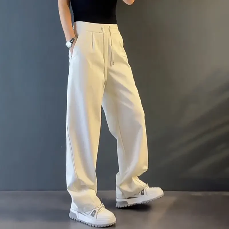 轻奢高级男装大码秋冬加绒百搭宽松纯色直筒裤垂感新款阔腿休闲裤