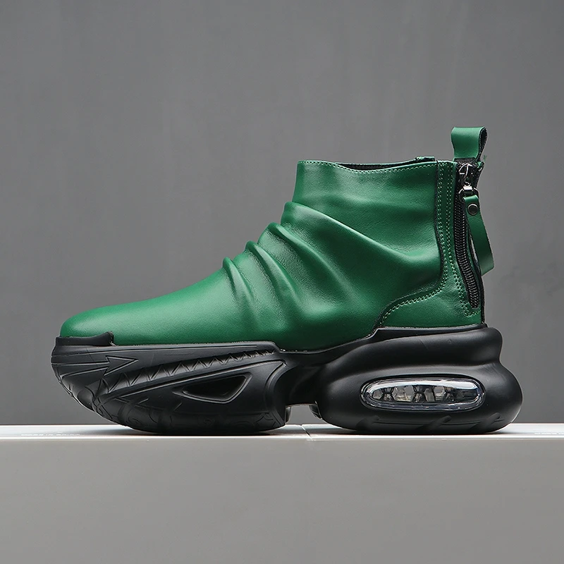 牛皮马丁靴男高帮鞋2025真皮潮牌短靴春秋款个性设计师款厚底增高