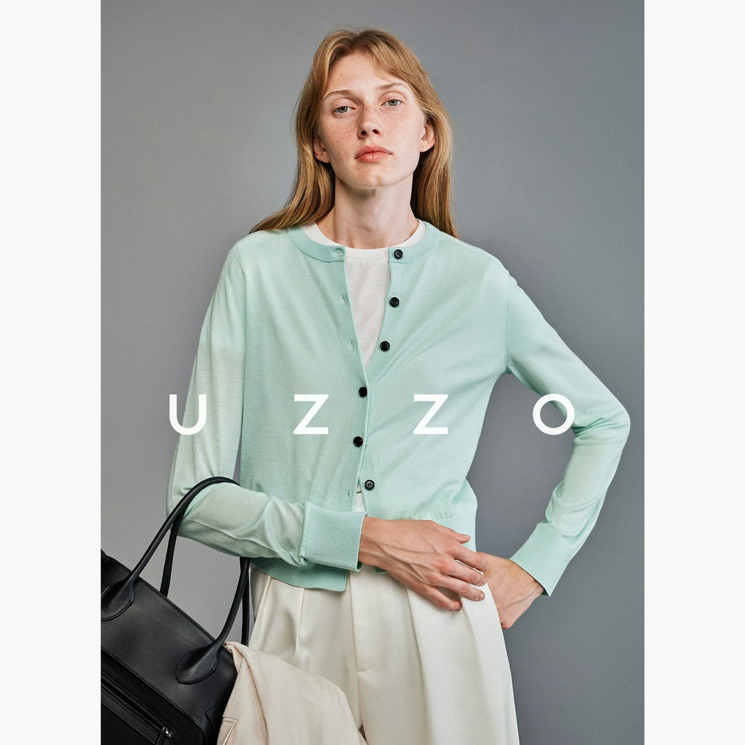 UZZOUZZO精致叠穿神器进口精纺防缩红色美丽诺羊毛针织开衫