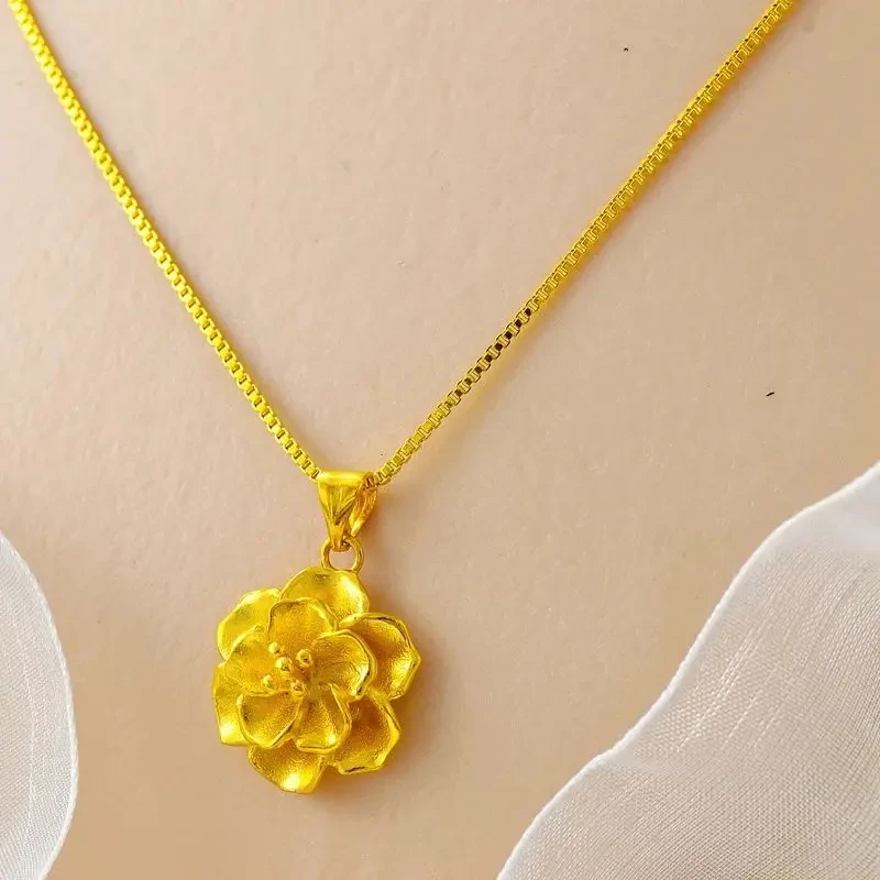 【专属品】钛钢发 绳正品玫瑰花黄金色久不掉色女金项坠水贝高端