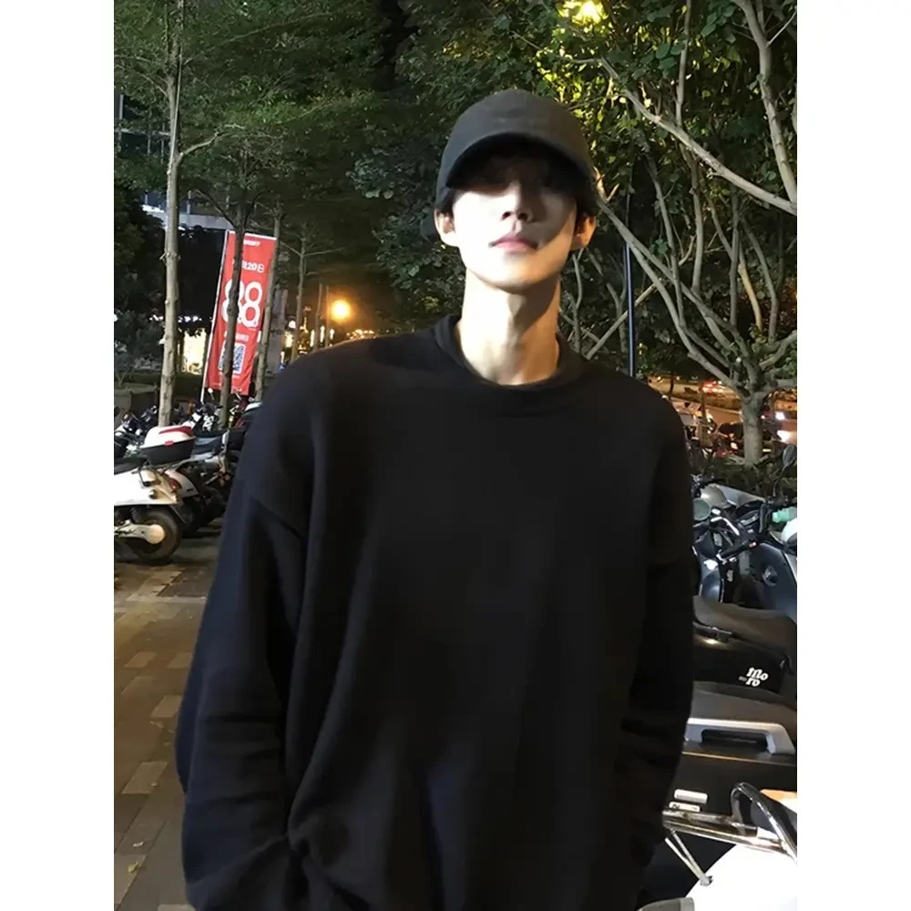 美式Cleanfit黑色重磅长袖T恤男春秋潮牌高级感痞帅内搭打底上衣