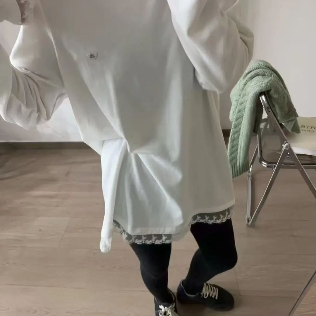 蛋娘专属中长款常规蕾丝长袖T恤