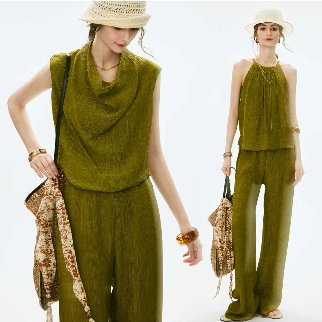 ANNASPEAK慵懒随性老钱风松弛感女装空调莱赛尔荡领上衣吊带长裤