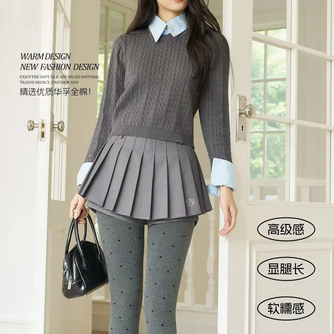 甜美风灰色打底裤 棉质连脚压力裤