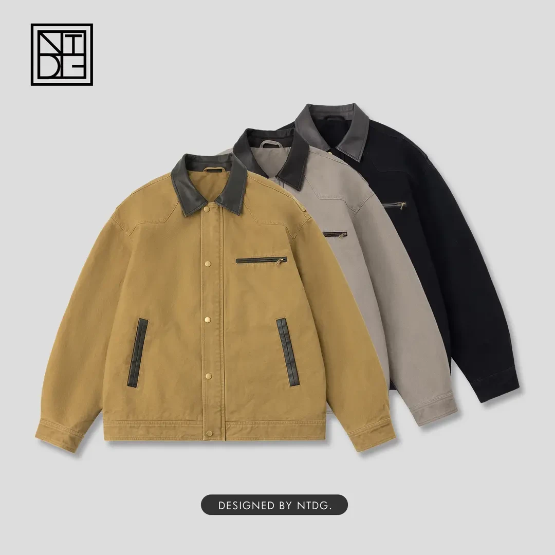 2025春款美式复古翻领撞色休闲工装外套5509