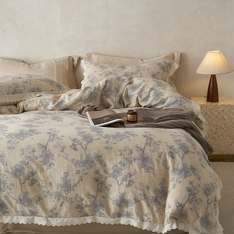 心如花木向阳而生丨棉麻质感四件套高级感春秋季法式复古色织床品