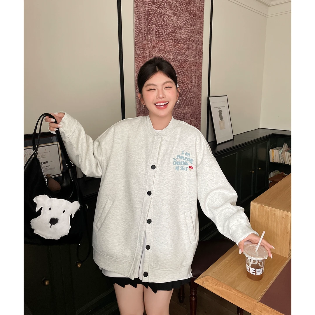 【现现专场】大码女装秋冬款时尚高级感圆领外套胖mm美式懒chic上衣