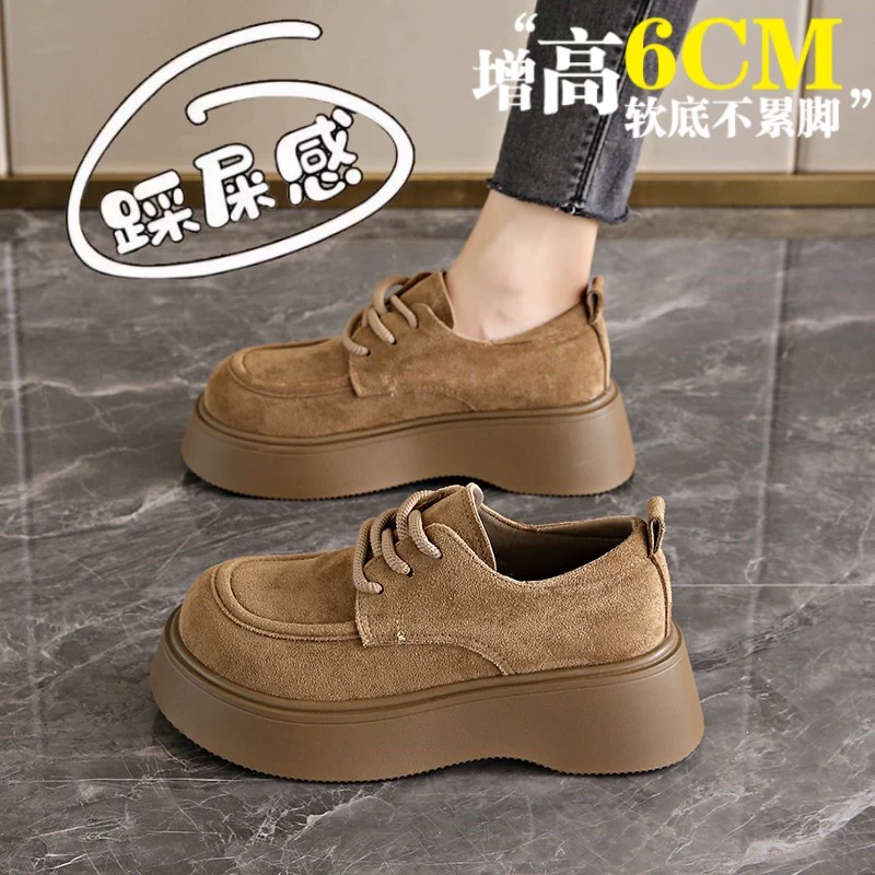 复古厚底勃肯鞋女款2025春季新款松糕增高乐福鞋34码英伦风小皮鞋