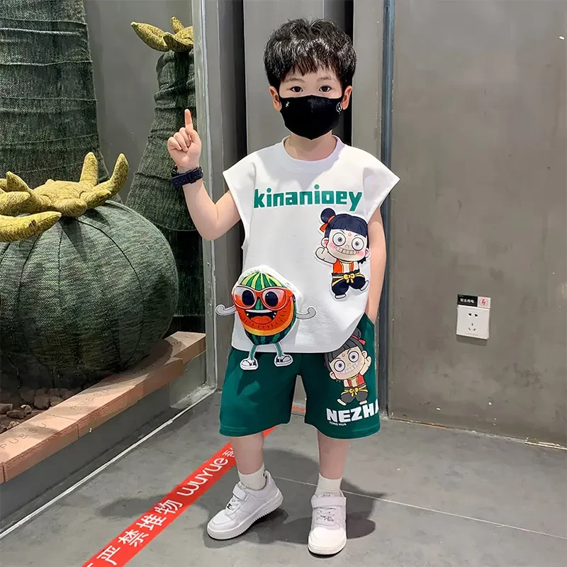 哪吒男童无袖夏装套装2025新款酷帅男孩薄款背心时髦宝宝夏季衣服
