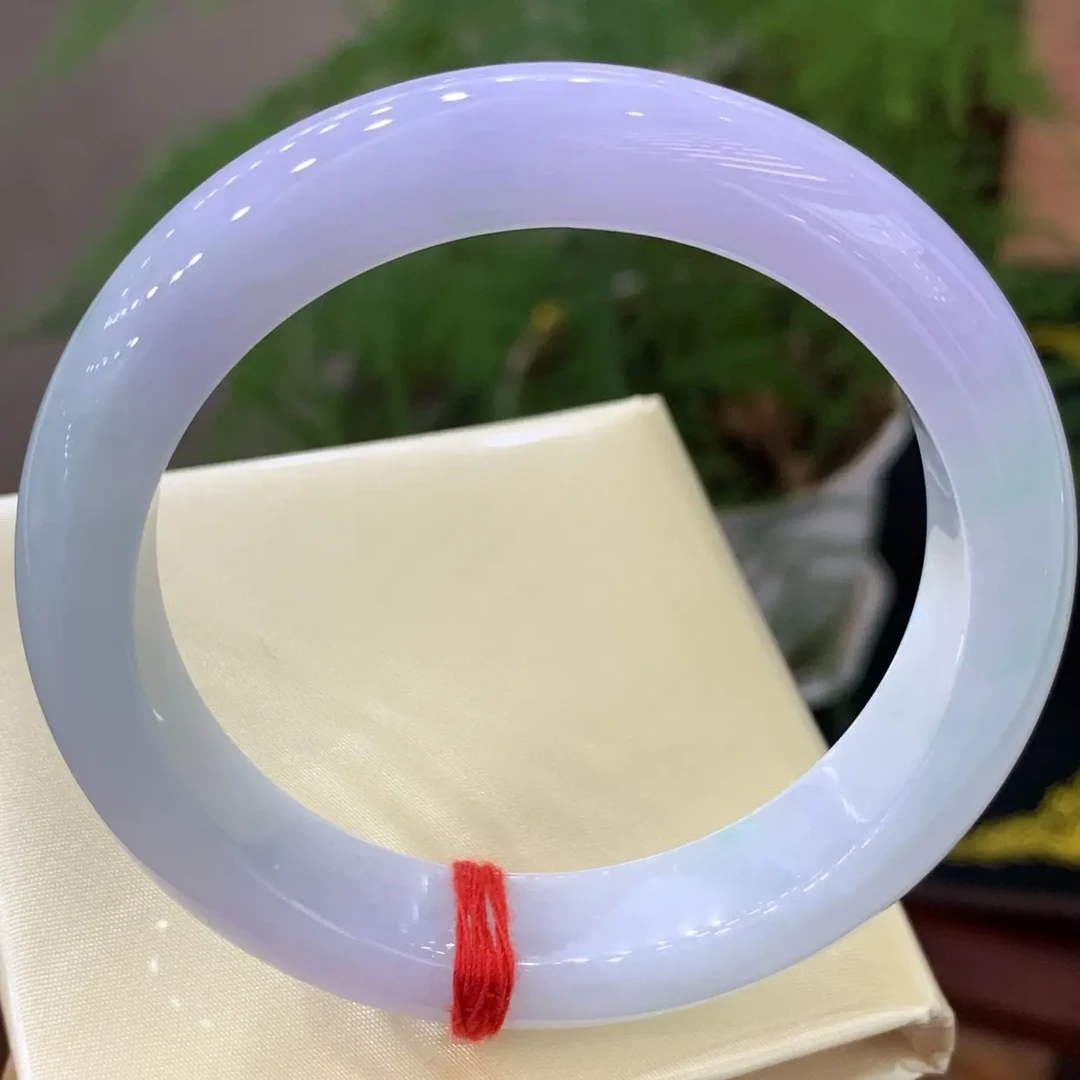 天然缅甸翡翠手镯A货紫罗兰种圆条时尚百搭玉镯59*13油青翡翠手镯