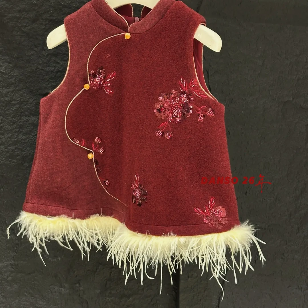 新年女童红色中国风时髦拜年服