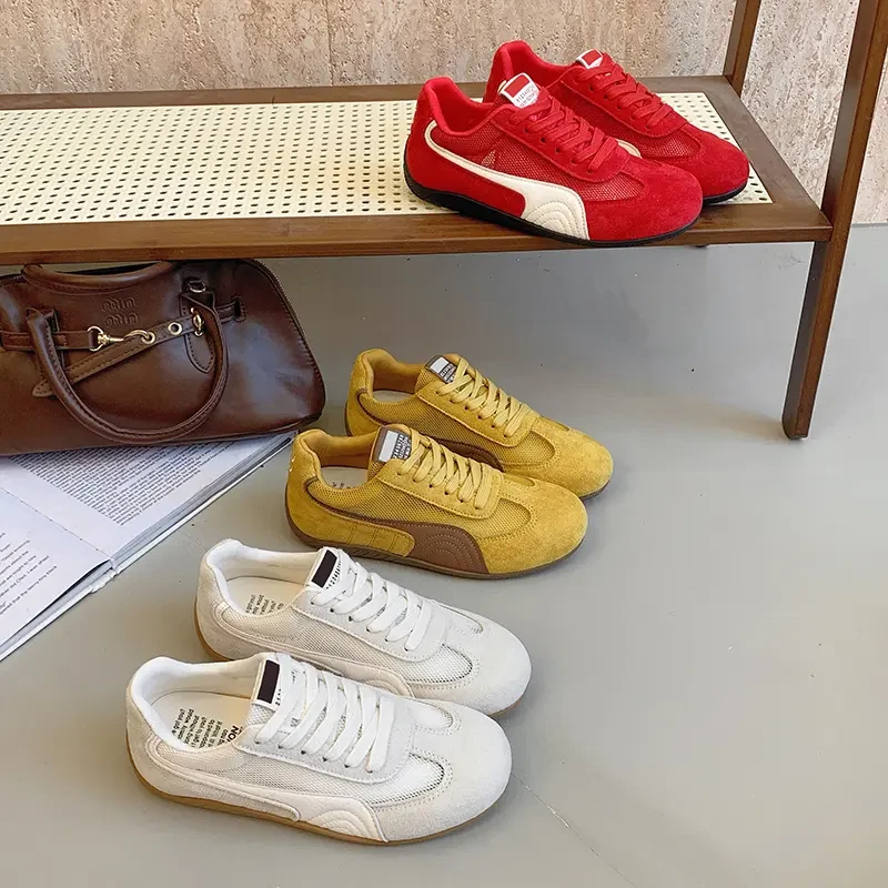 爆款德训鞋女2025年夏季新款百搭网面复古休闲鞋女增高红银色增高