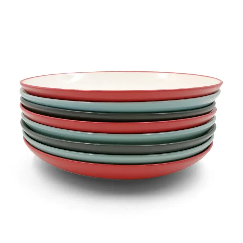 炻瓷8.25英寸酒店色釉窝盘简约圆形商用家用菜盘盘子创意个性网红