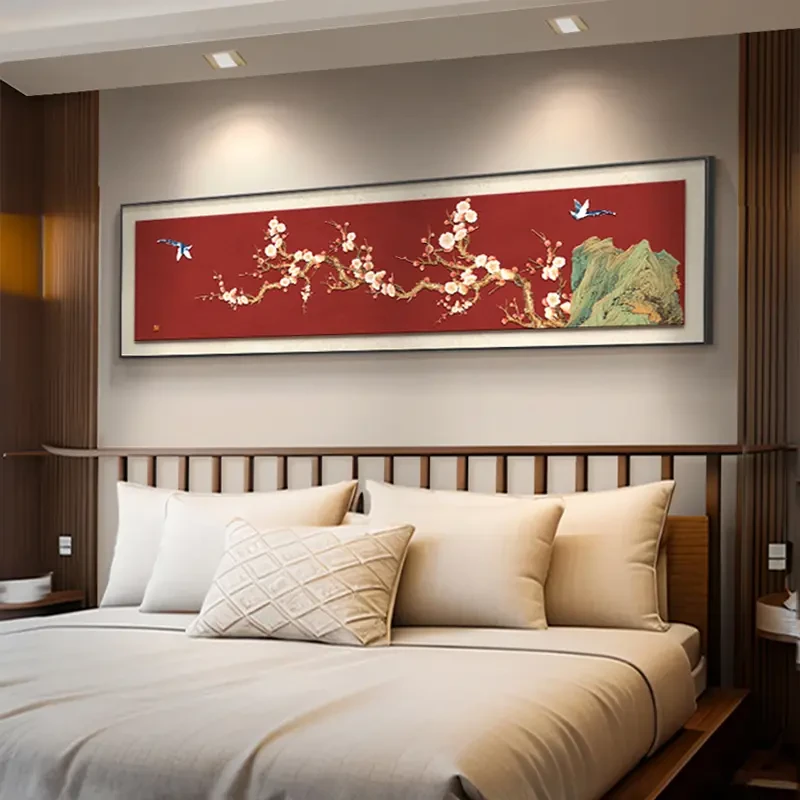 喜上枝头卧室床头挂画新中式主卧房间装饰画酒店民宿背景墙装饰画