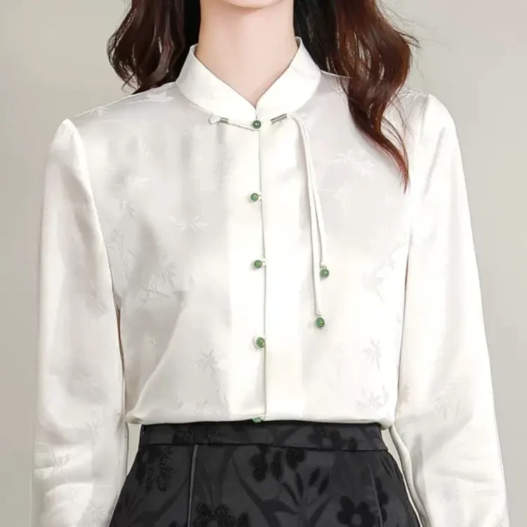 国风新中式立领提花高级感小众百搭衬衫
