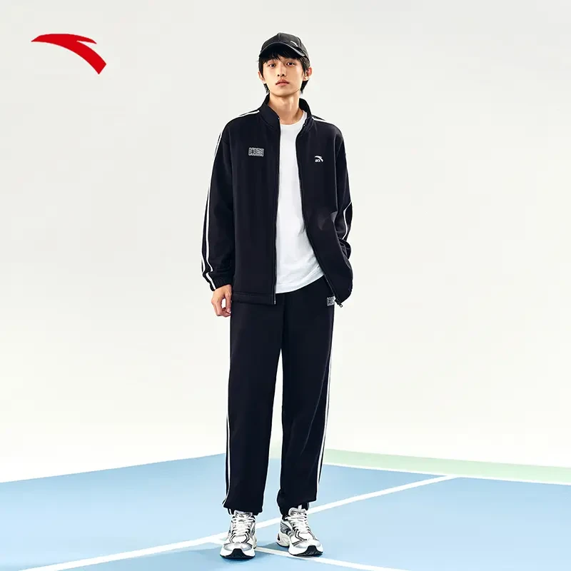 安踏运动套装男子秋冬新款加绒休闲立领上装下裤流光风两件套