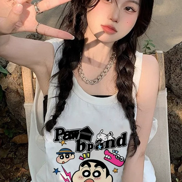 可爱蜡笔小新印花无袖上衣女夏外穿宽松t恤2025新款纯棉吊带背心