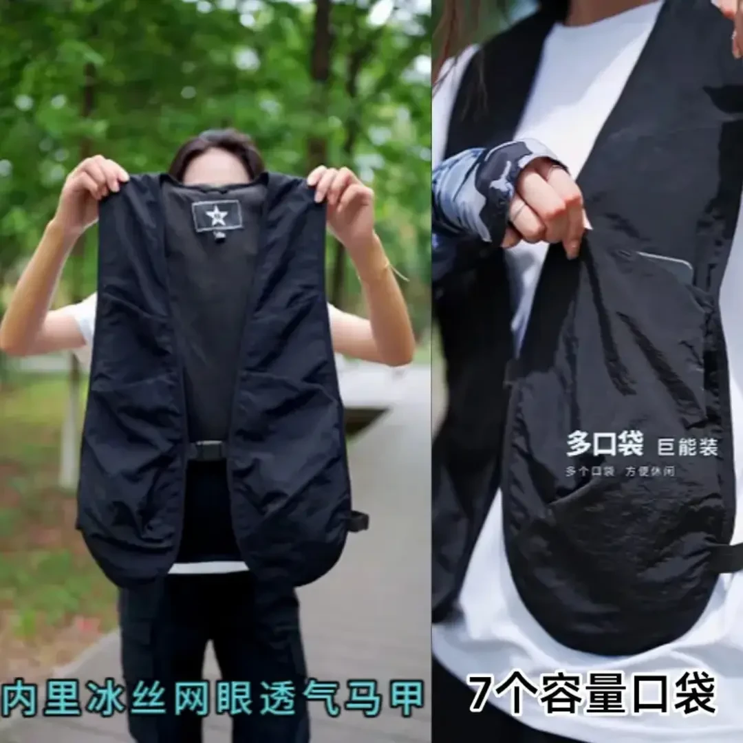 青年户外工装风格透气多袋男士坎肩免烫摄影钓鱼马甲背心冰丝