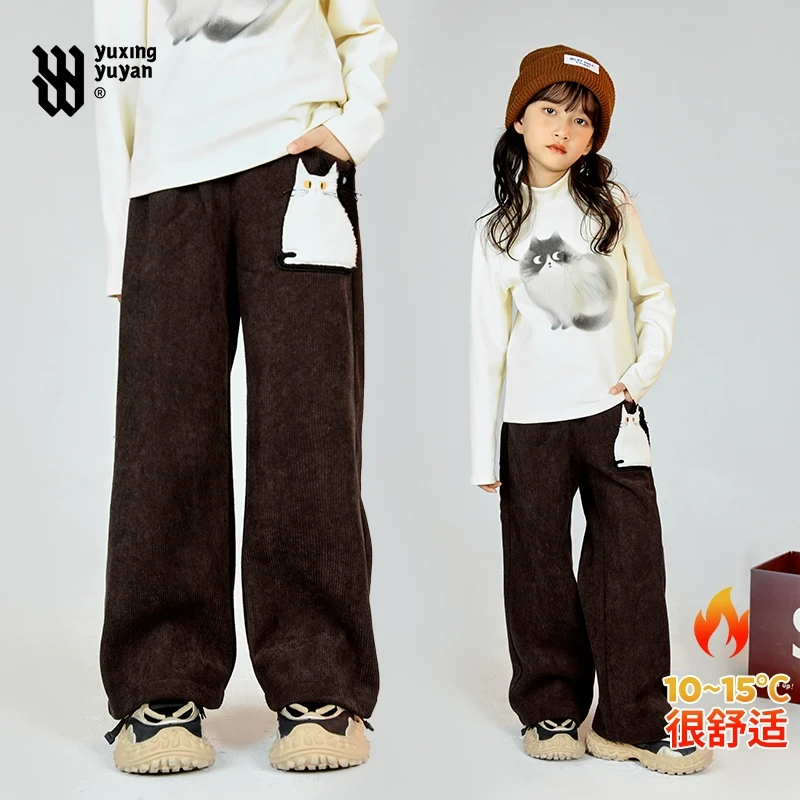 【新年招财猫系列】女童裤子加绒加厚儿童灯芯绒直筒裤秋冬中大童