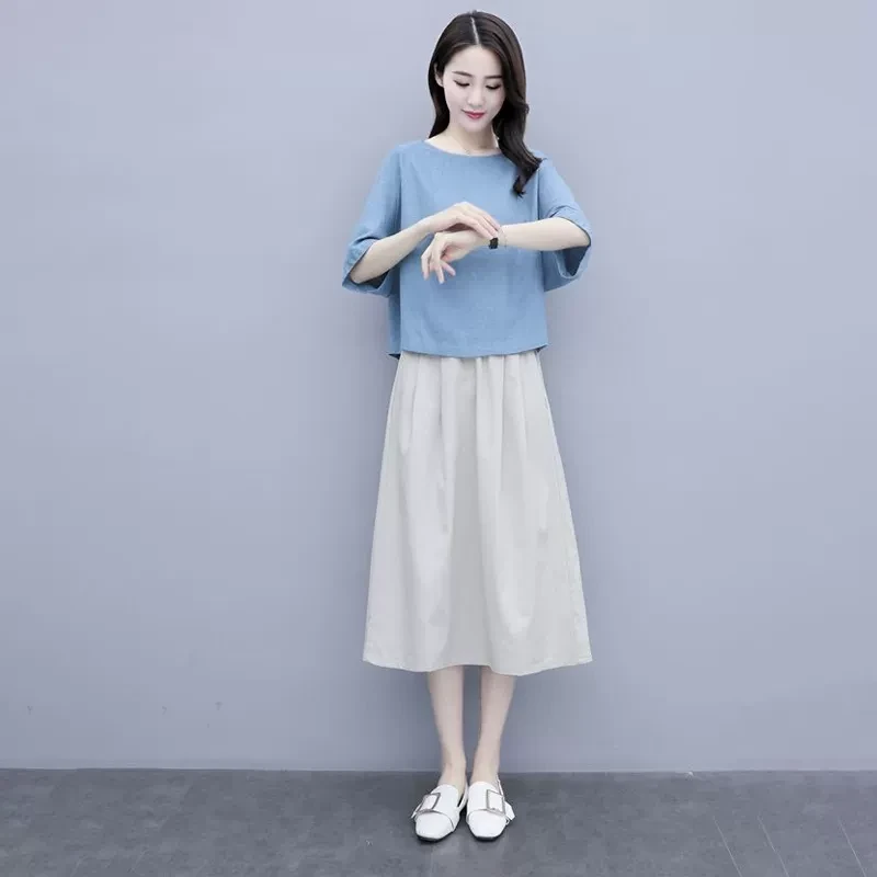 棉麻套装女半身裙2025年夏季新款减龄时尚休闲小个子套装裙两件套