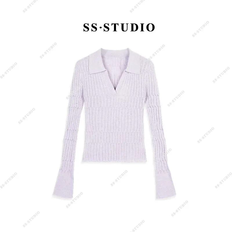 【SUSU】春夏新款POLO领针织衫喇叭袖百搭显瘦打底上衣SS-9902