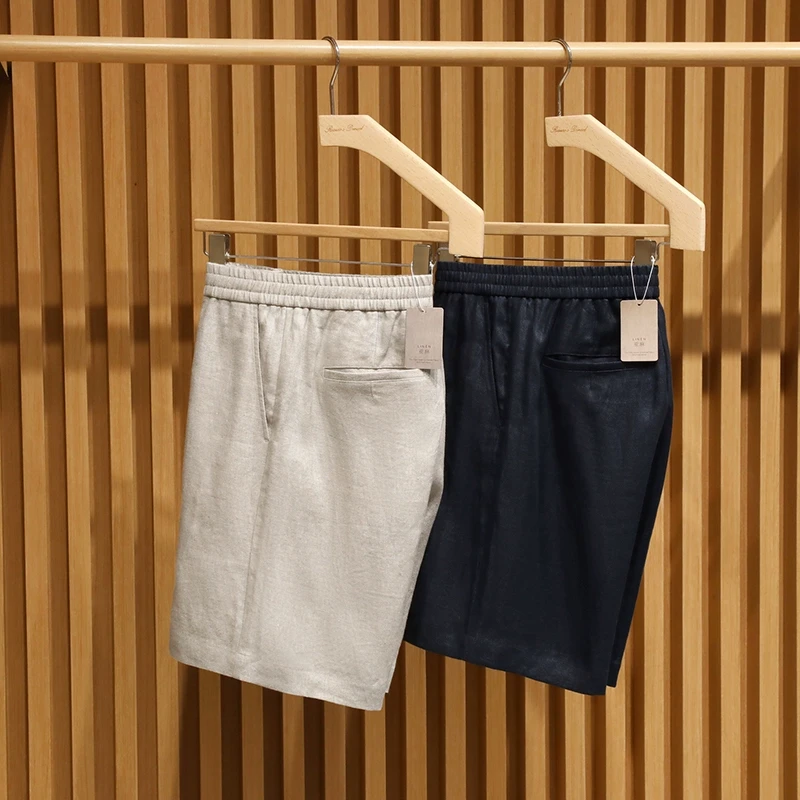 【251903009】奢贵的密码 纯粹天然100%亚麻自然纹理男士休闲短裤