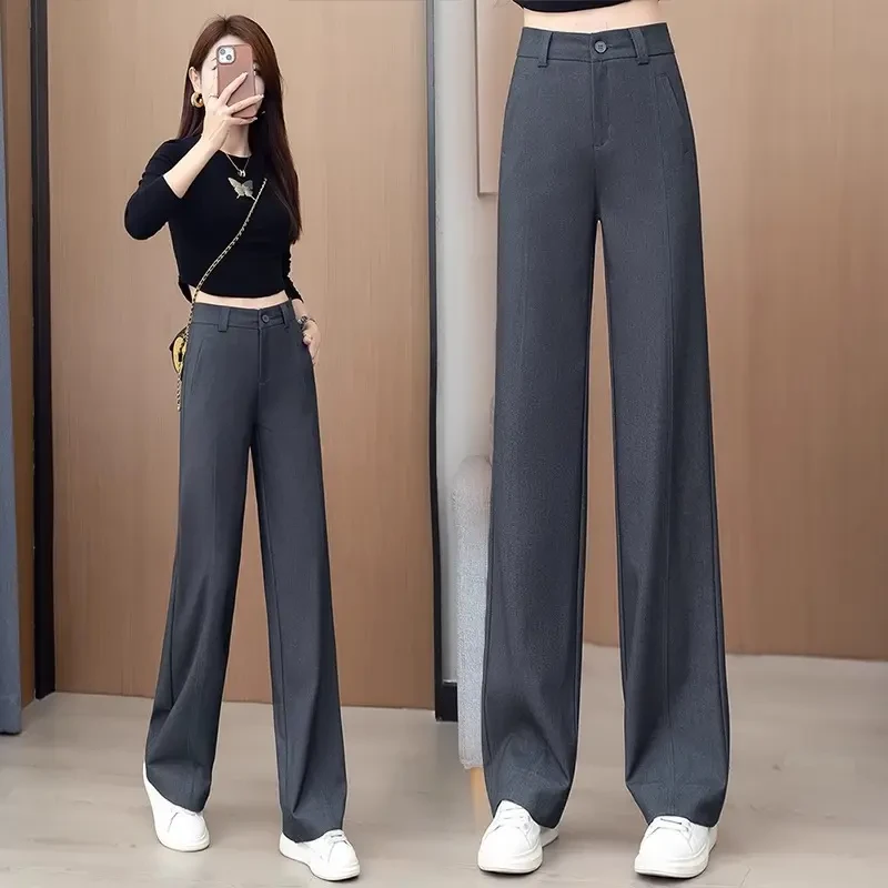 高端毛呢直筒裤女春秋冬季2025新款高腰显瘦柔糯休闲阔腿西装裤