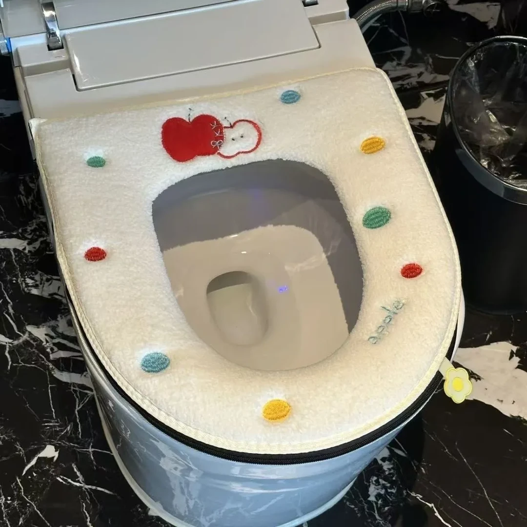 家用冬季坐垫加厚可爱卡通毛绒马桶水洗四季通用垫圈坐便器垫子