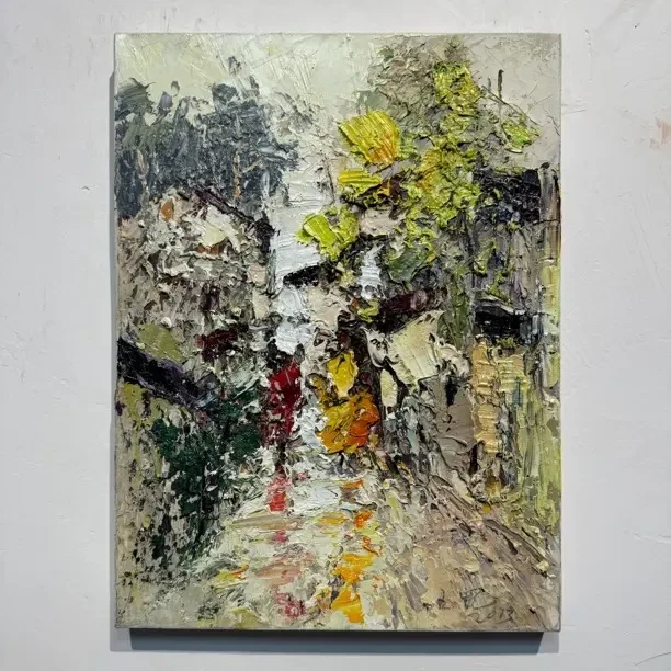 街景雨中情30/40厘米简约高端轻奢高级感走廊入户过道竖版装饰画