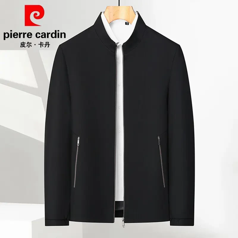 皮尔卡丹2025春秋高档轻奢男士商务休闲纯色立领宽松夹克外套