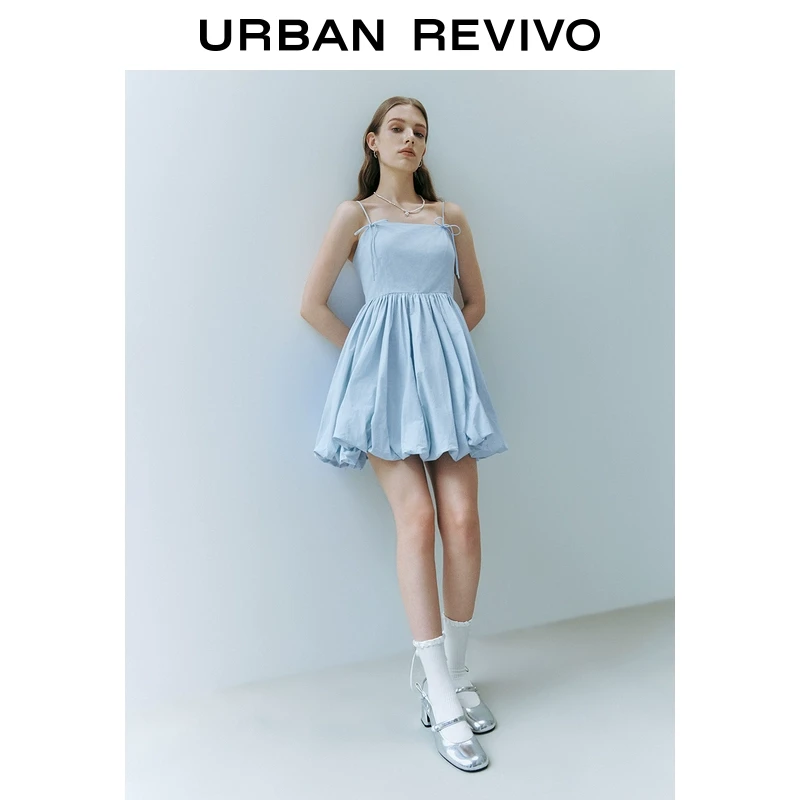 UR2024夏季新款女装甜美少女感蓬蓬裙摆吊带连衣裙UWU740080