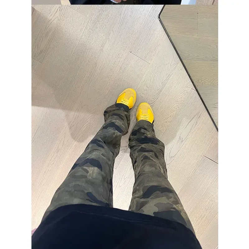 美式迷彩微喇牛仔裤男款夏薄款高街vibe裤子高级感痞帅窄版直筒裤