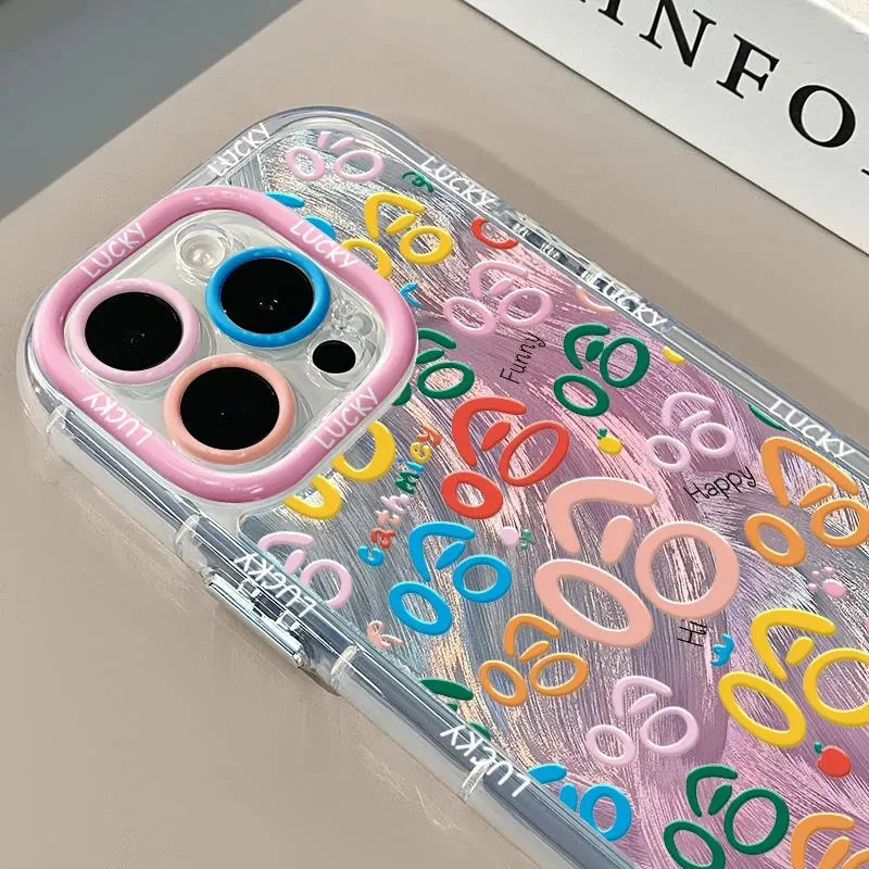 彩色哈哈哈适用苹果15奶油羽纱纹卡通手机壳iphone16pro可爱华为