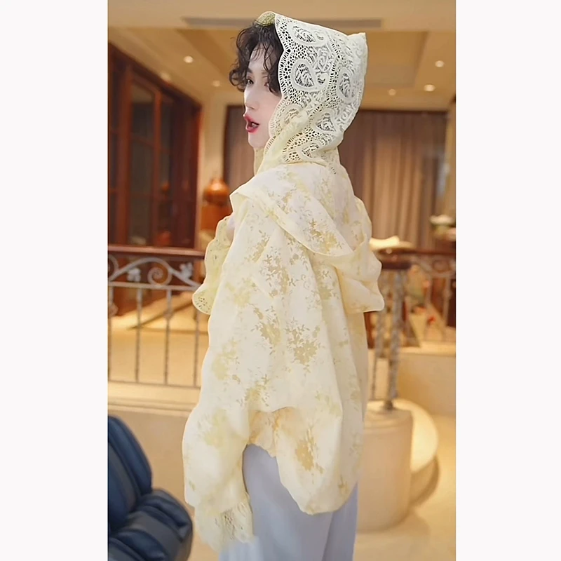 小香风蕾丝连帽防晒衣女秋季2025新款宽松百搭短款上衣洋气高级