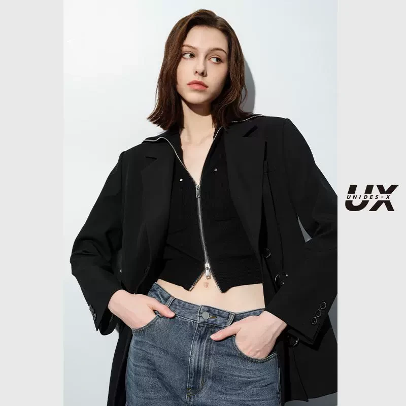 2025春季新款 黑色装饰扣西装外套女 通勤时尚宽松上衣 百搭